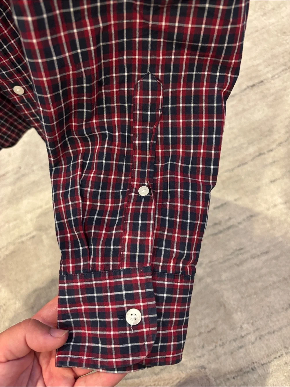 NWOT J. Crew Men's Red and Navy Plaid Button-Down Shirt